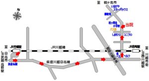 JR笠幡駅から大蔵カイロプラクティック川越伊勢原整体院までの地図