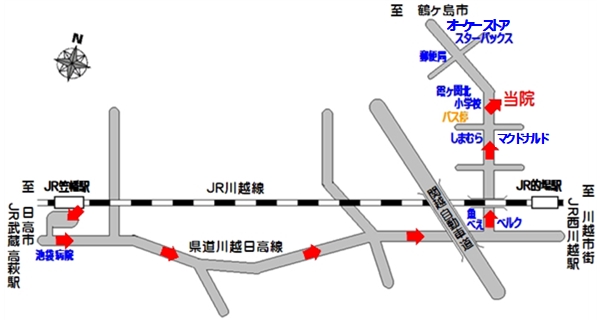 JR笠幡駅から大蔵カイロプラクティック川越伊勢原整体院までの地図改